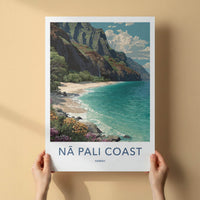 Na Pali Coast Poster - Hawaii Travel Art - Dramatic Coastal Cliffs Wall Decor