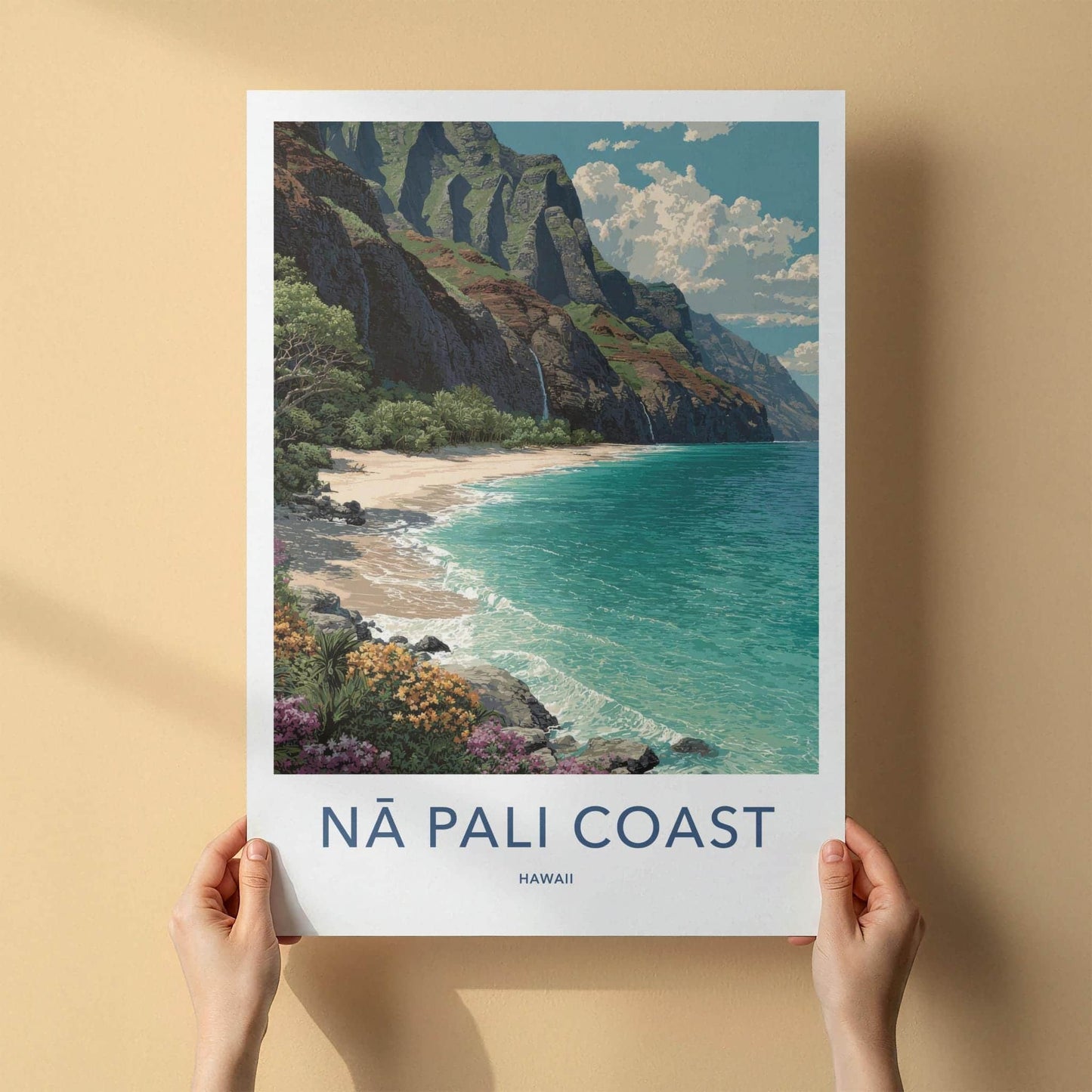 Na Pali Coast Poster - Hawaii Travel Art - Dramatic Coastal Cliffs Wall Decor