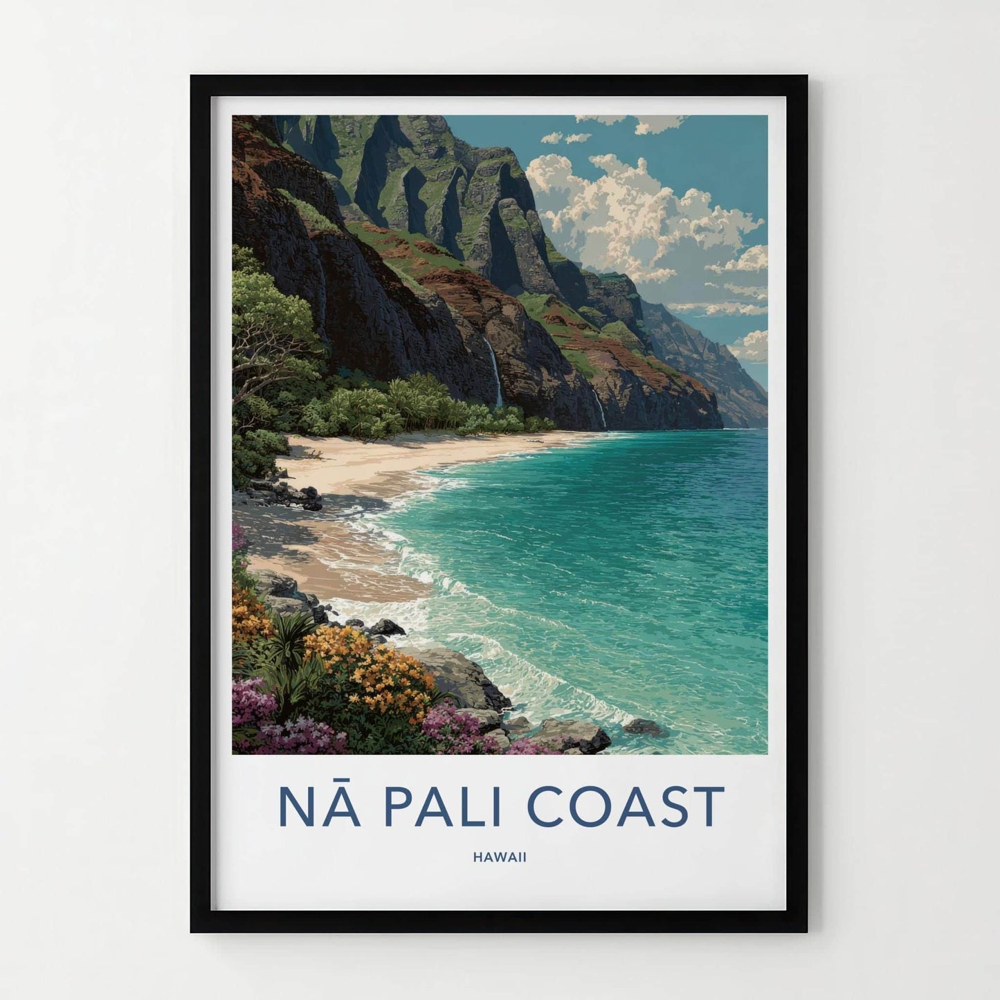 Na Pali Coast Poster - Hawaii Travel Art - Dramatic Coastal Cliffs Wall Decor