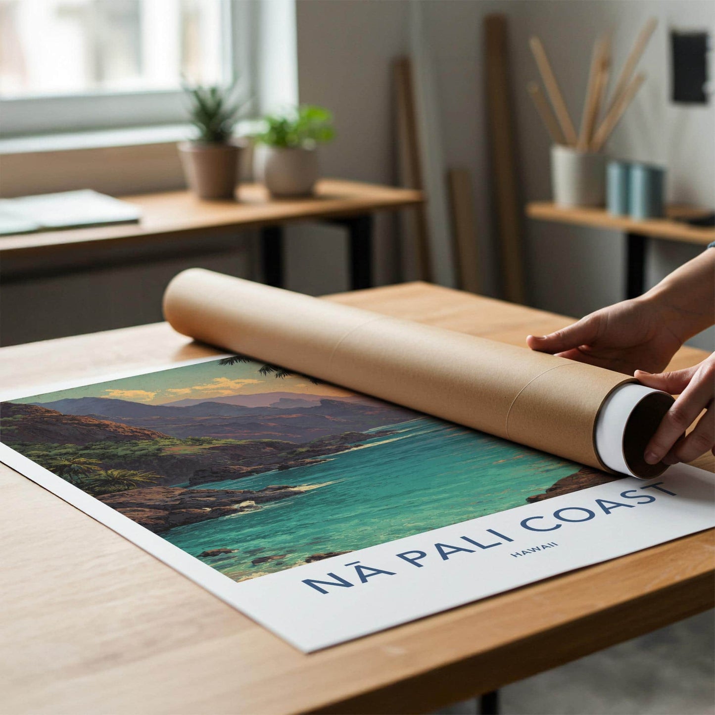 Na Pali Coast Poster - Hawaii Travel Art - Tropical Cliff Sunset Wall Decor