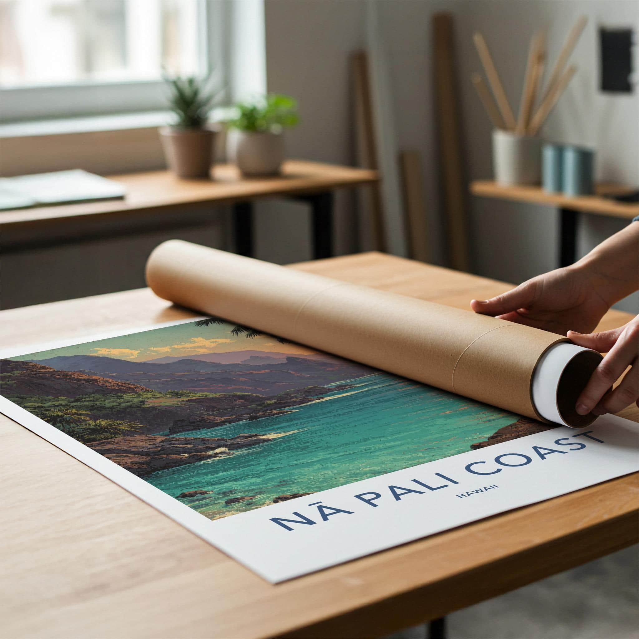 Na Pali Coast Poster - Hawaii Travel Art - Tropical Cliff Sunset Wall Decor
