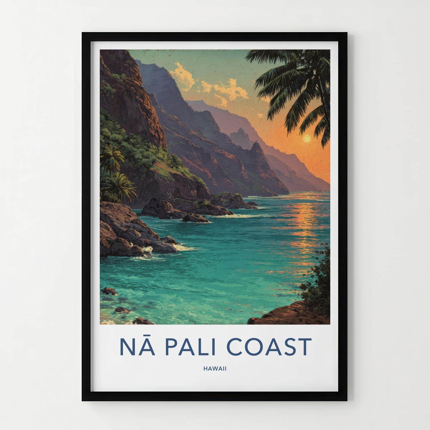 Na Pali Coast Poster - Hawaii Travel Art - Tropical Cliff Sunset Wall Decor