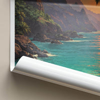 Na Pali Coast Poster - Hawaii Travel Art - Tropical Cliff Sunset Wall Decor