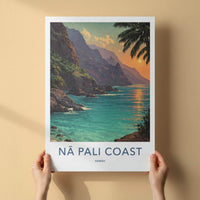 Na Pali Coast Poster - Hawaii Travel Art - Tropical Cliff Sunset Wall Decor