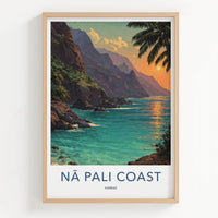 Na Pali Coast Poster - Hawaii Travel Art - Tropical Cliff Sunset Wall Decor