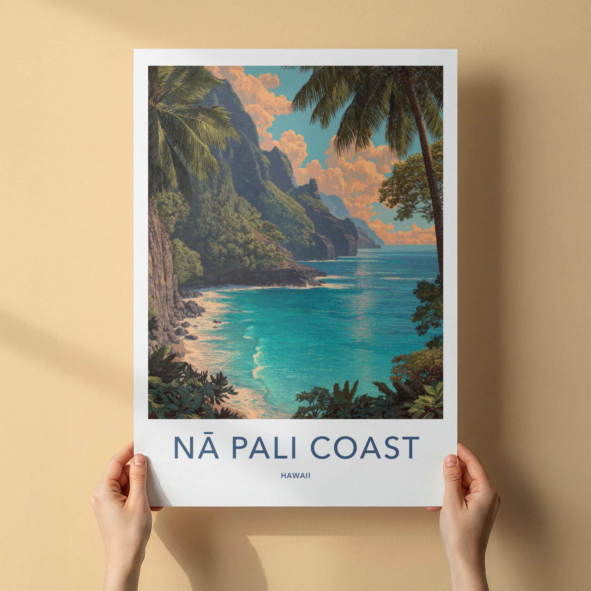 Na Pali Coast Poster - Hawaii Wall Art - Green Cliffs Ocean Home Decor