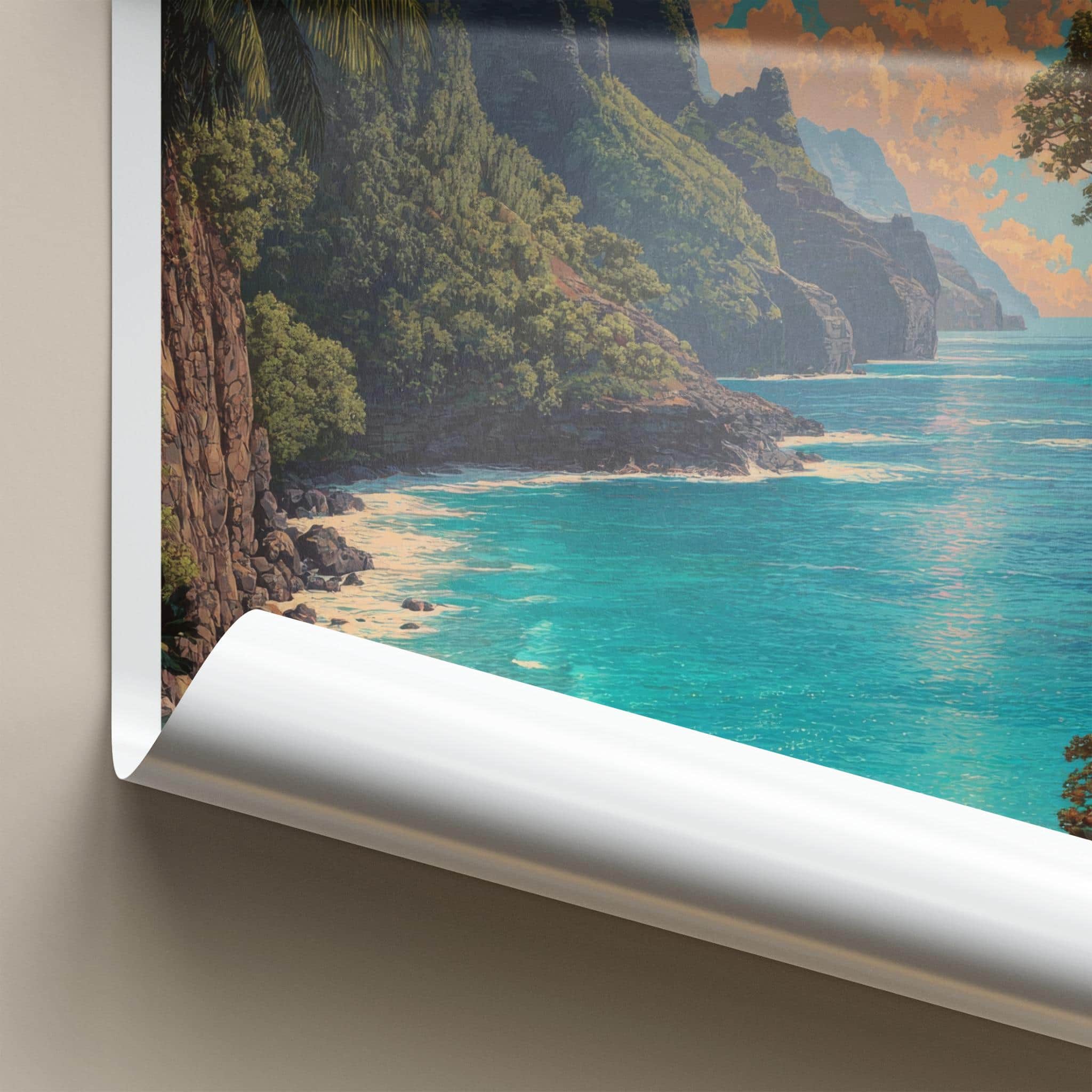 Na Pali Coast Poster - Hawaii Wall Art - Green Cliffs Ocean Home Decor