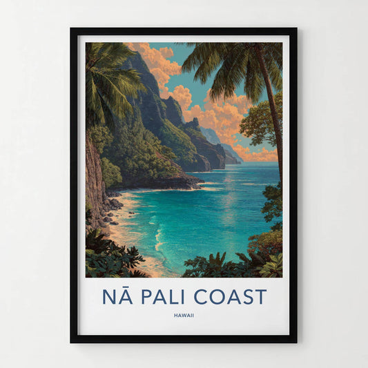 Na Pali Coast Poster - Hawaii Wall Art - Green Cliffs Ocean Home Decor