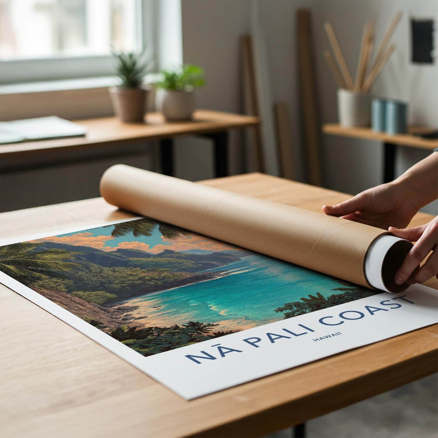 Na Pali Coast Poster - Hawaii Wall Art - Green Cliffs Ocean Home Decor