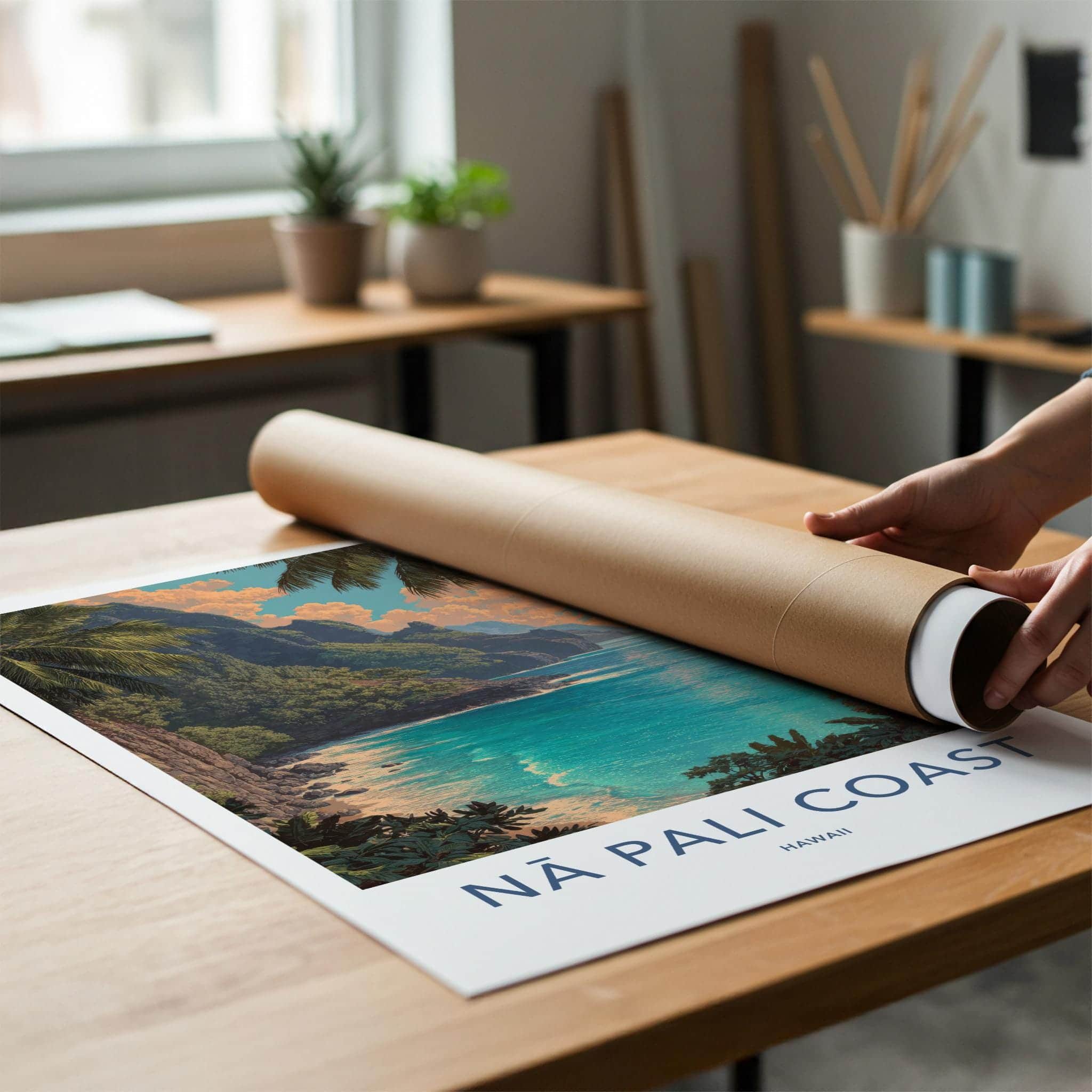 Na Pali Coast Poster - Hawaii Wall Art - Green Cliffs Ocean Home Decor