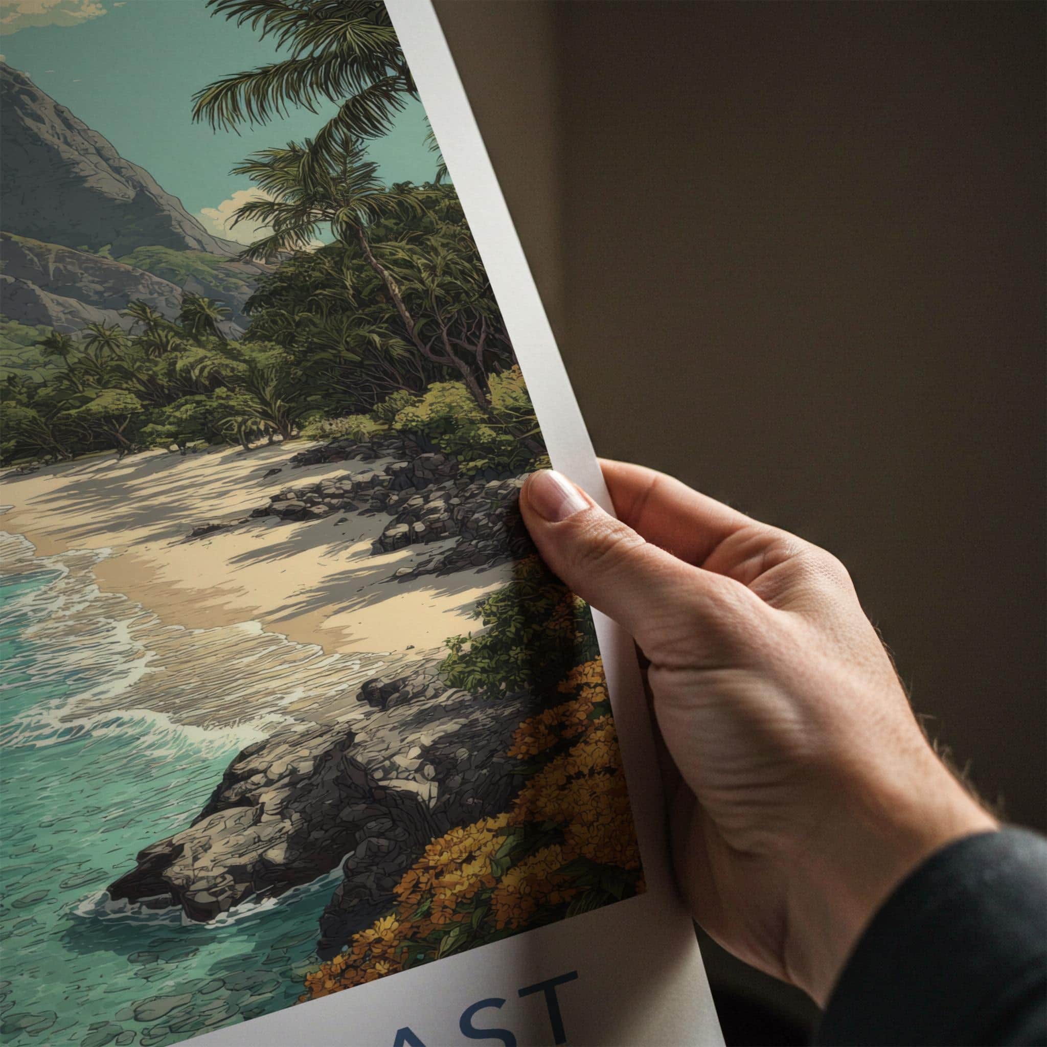 Na Pali Coast Poster - Hawaii Wall Art - Turquoise Beach Waterfall Home Decor