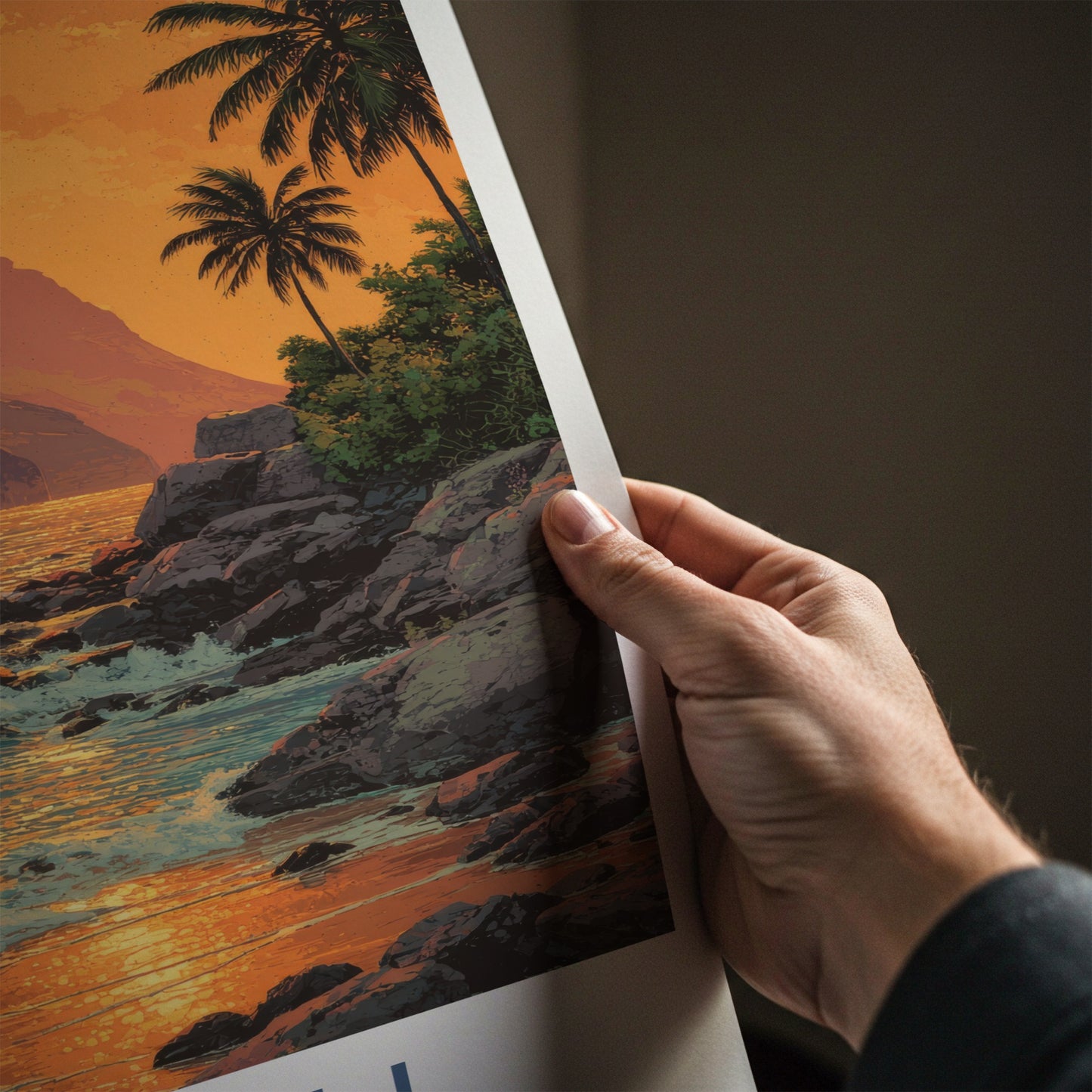 Na Pali Poster - Hawaii Coastal Sunset Waves Art Print Wall Decor