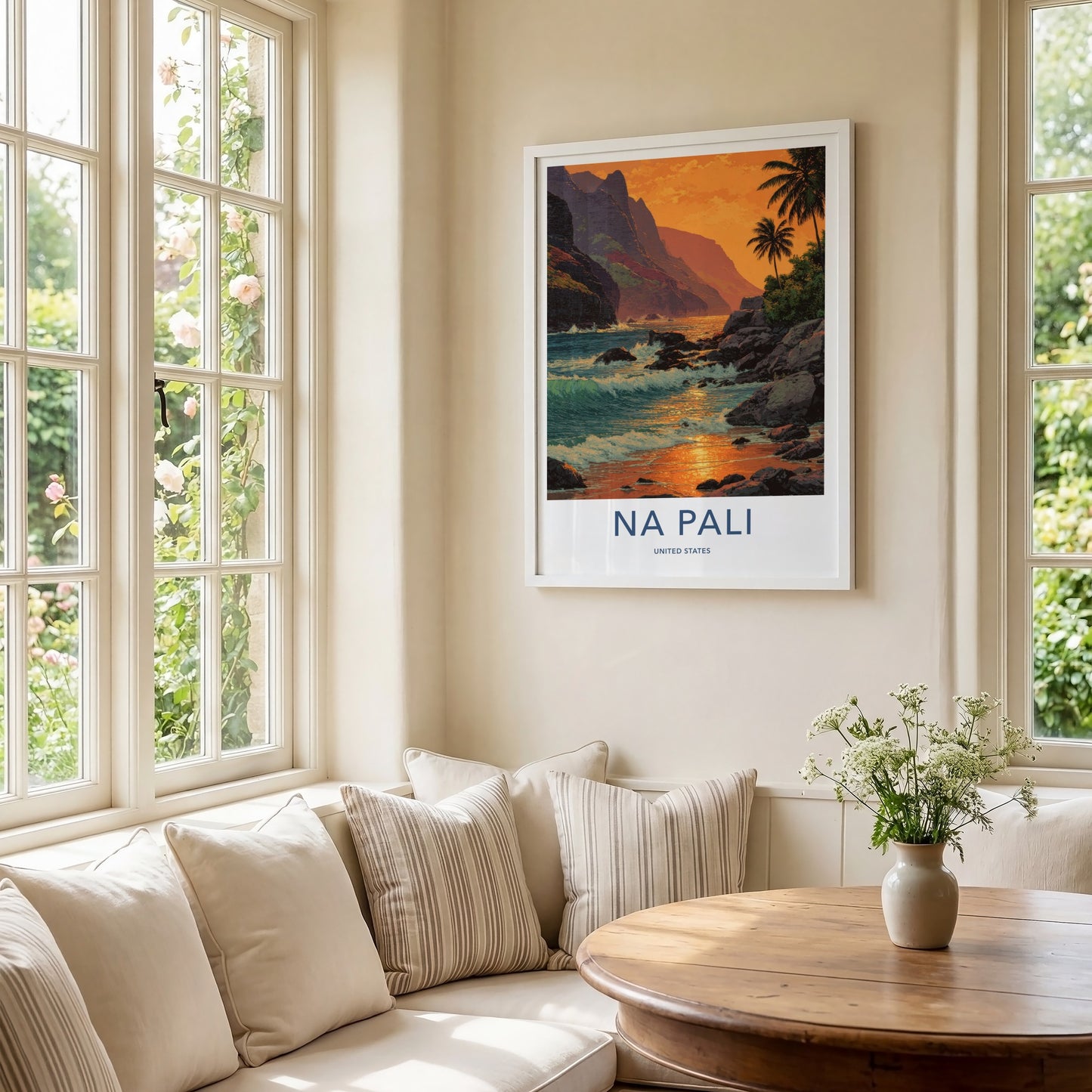 Na Pali Poster - Hawaii Coastal Sunset Waves Art Print Wall Decor