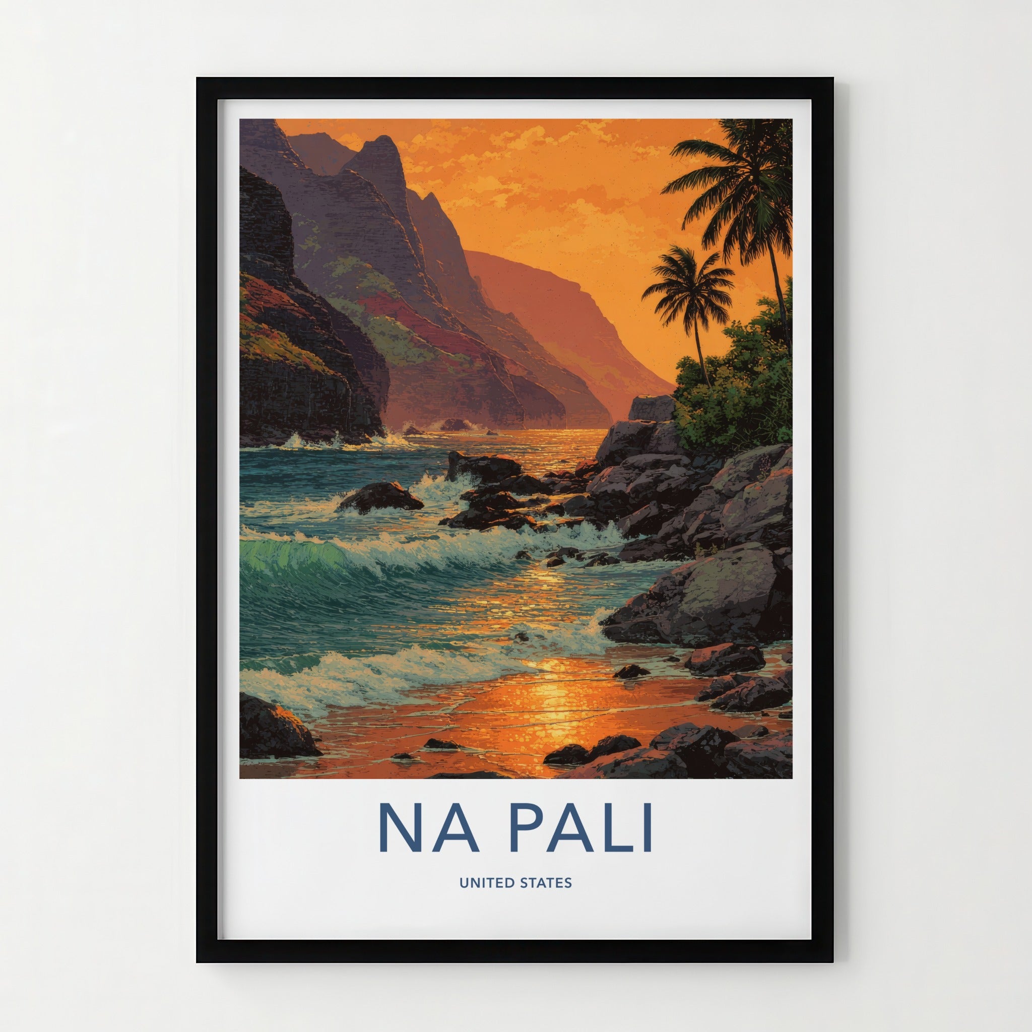Na Pali Poster - Hawaii Coastal Sunset Waves Art Print Wall Decor