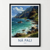 Na Pali Poster - Hawaii Travel Art - Dramatic Coastal Cliffs Home Decor