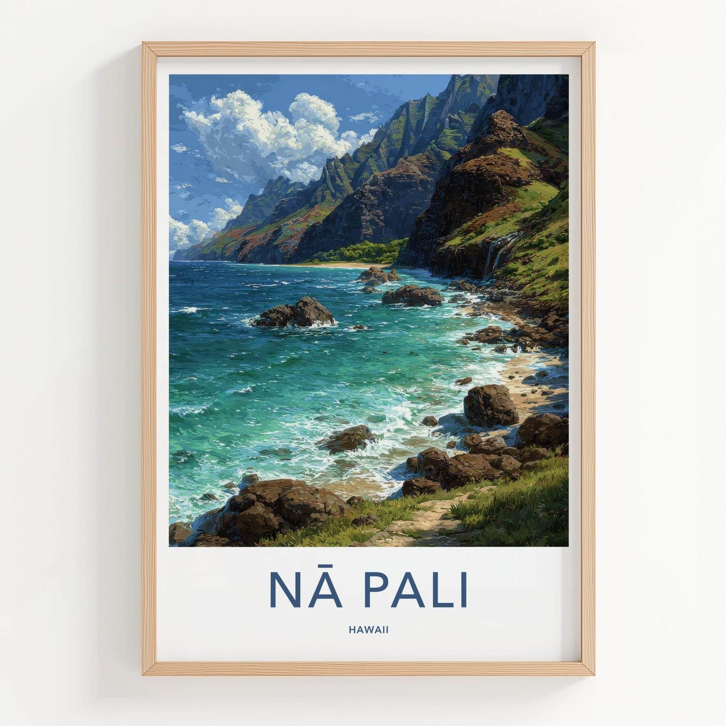 Na Pali Poster - Hawaii Travel Art - Dramatic Coastal Cliffs Home Decor