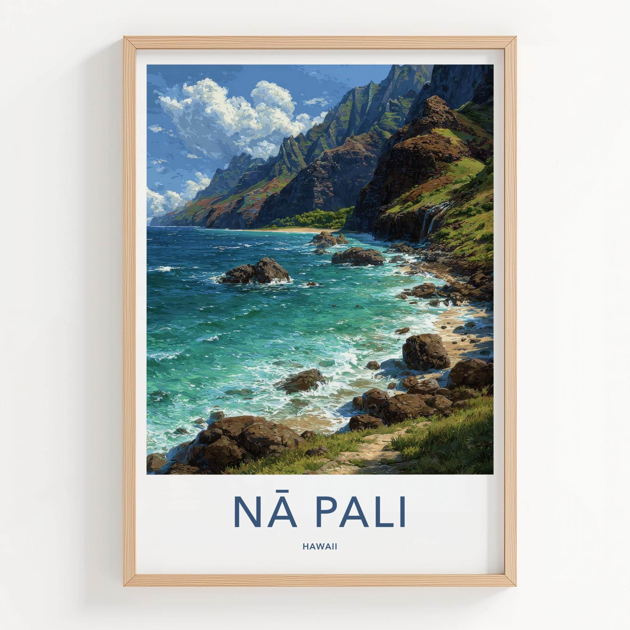 Na Pali Poster - Hawaii Travel Art - Dramatic Coastal Cliffs Home Decor