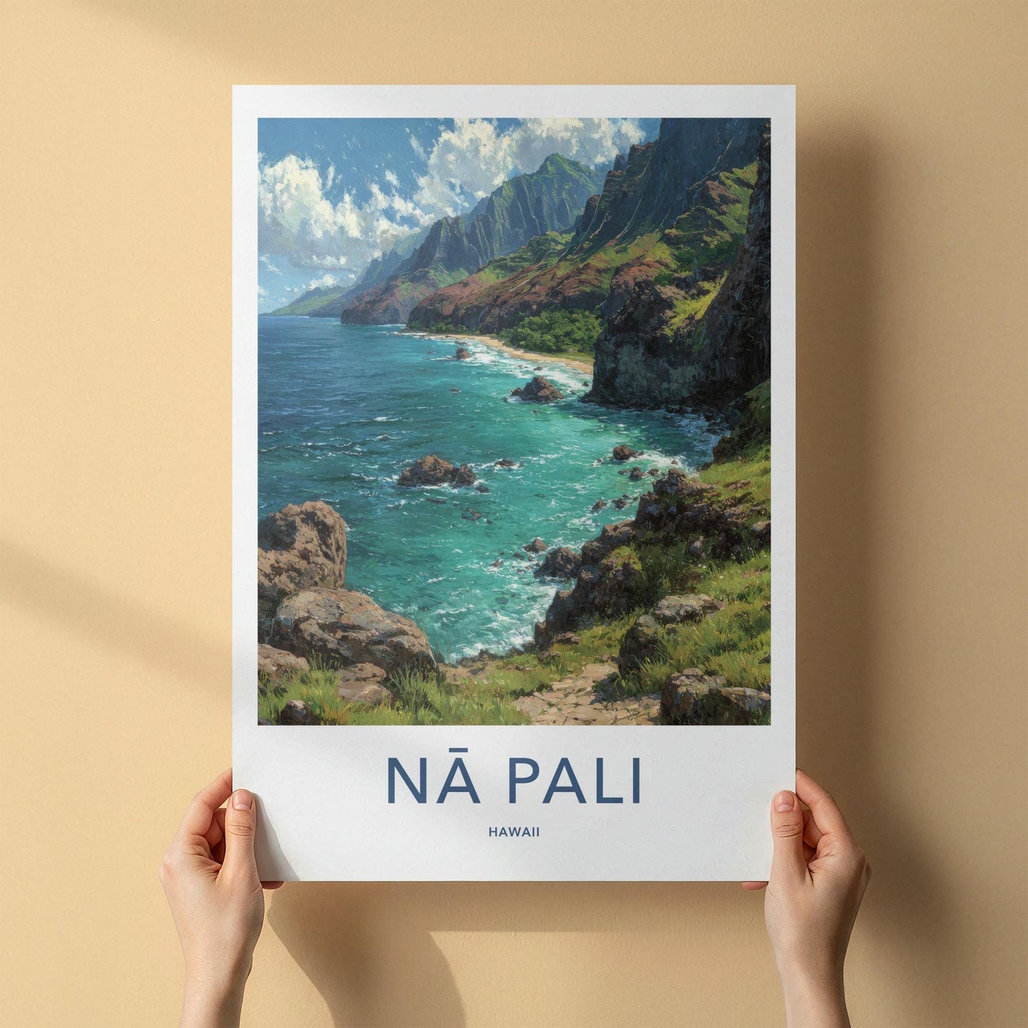 Na Pali Poster - Hawaii Wall Art - Green Cliffs Ocean Home Decor