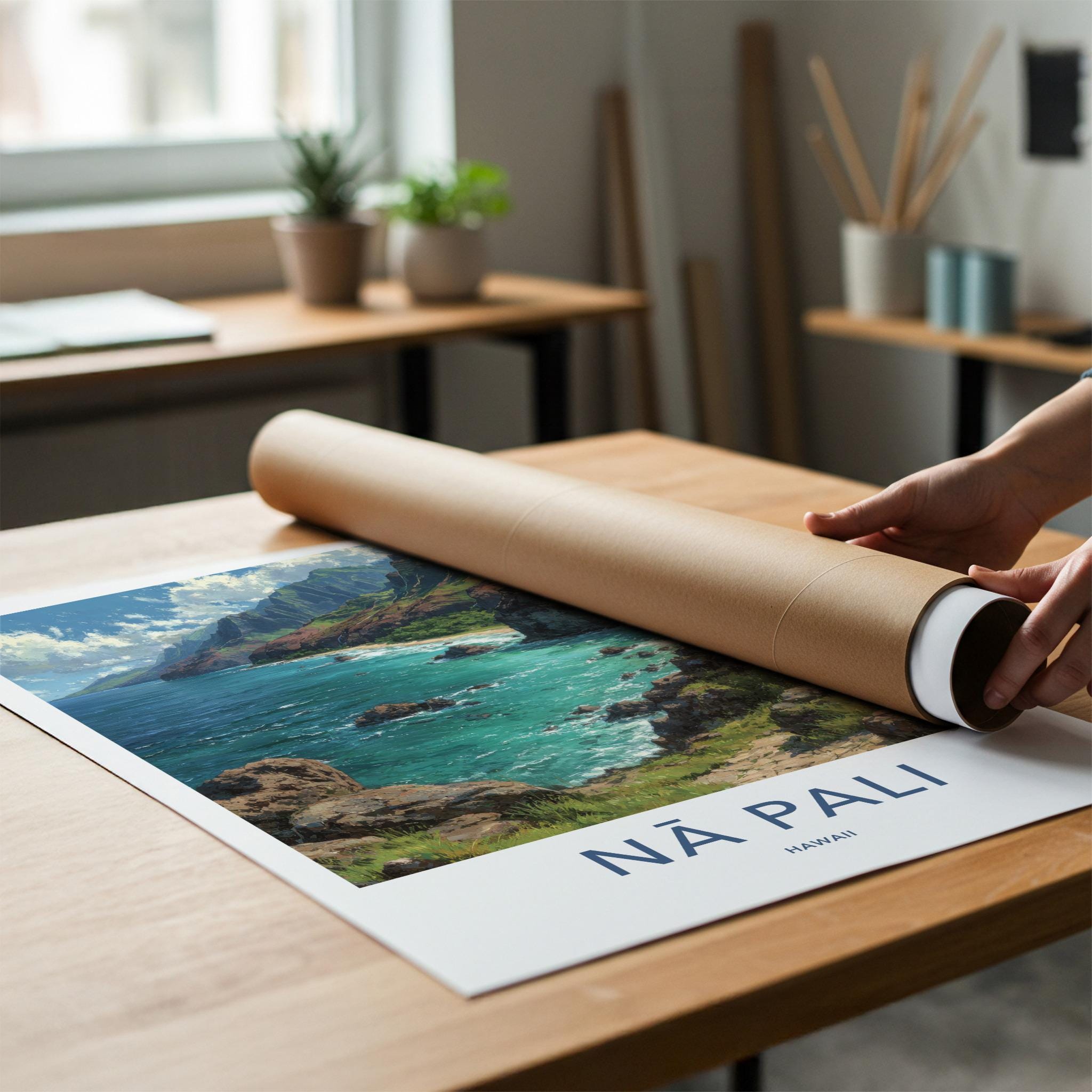 Na Pali Poster - Hawaii Wall Art - Green Cliffs Ocean Home Decor