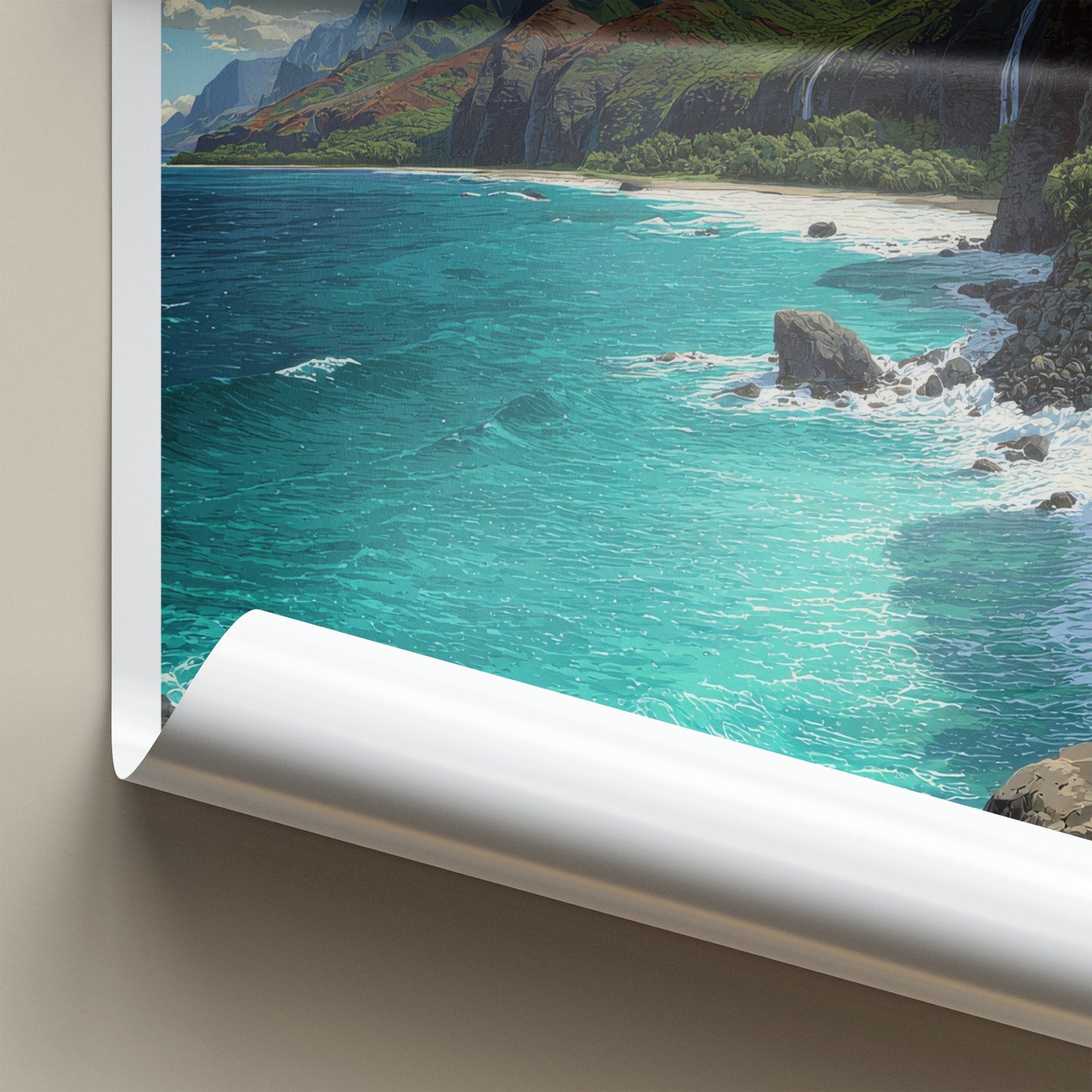 Na Pali Poster - Hawaii Wall Art - Lush Green Mountains Wall Decor