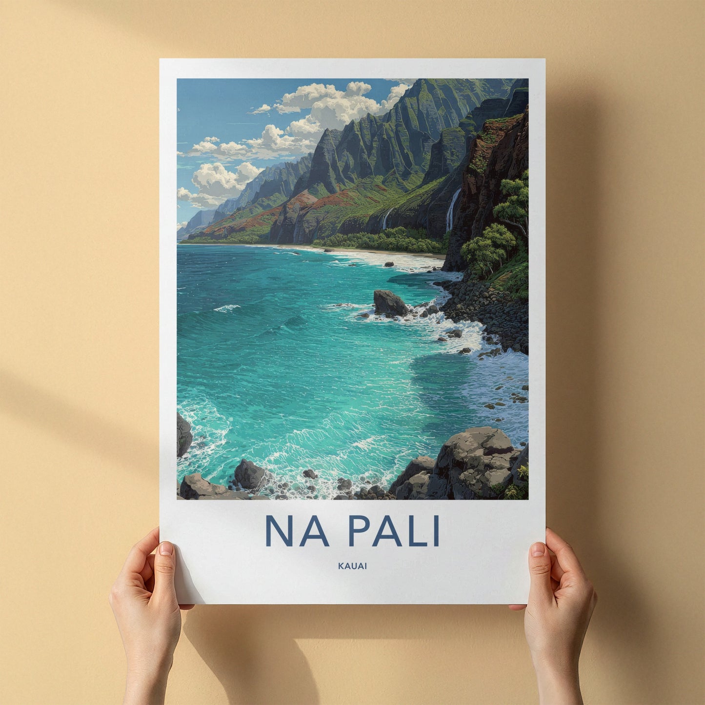 Na Pali Poster - Hawaii Wall Art - Lush Green Mountains Wall Decor