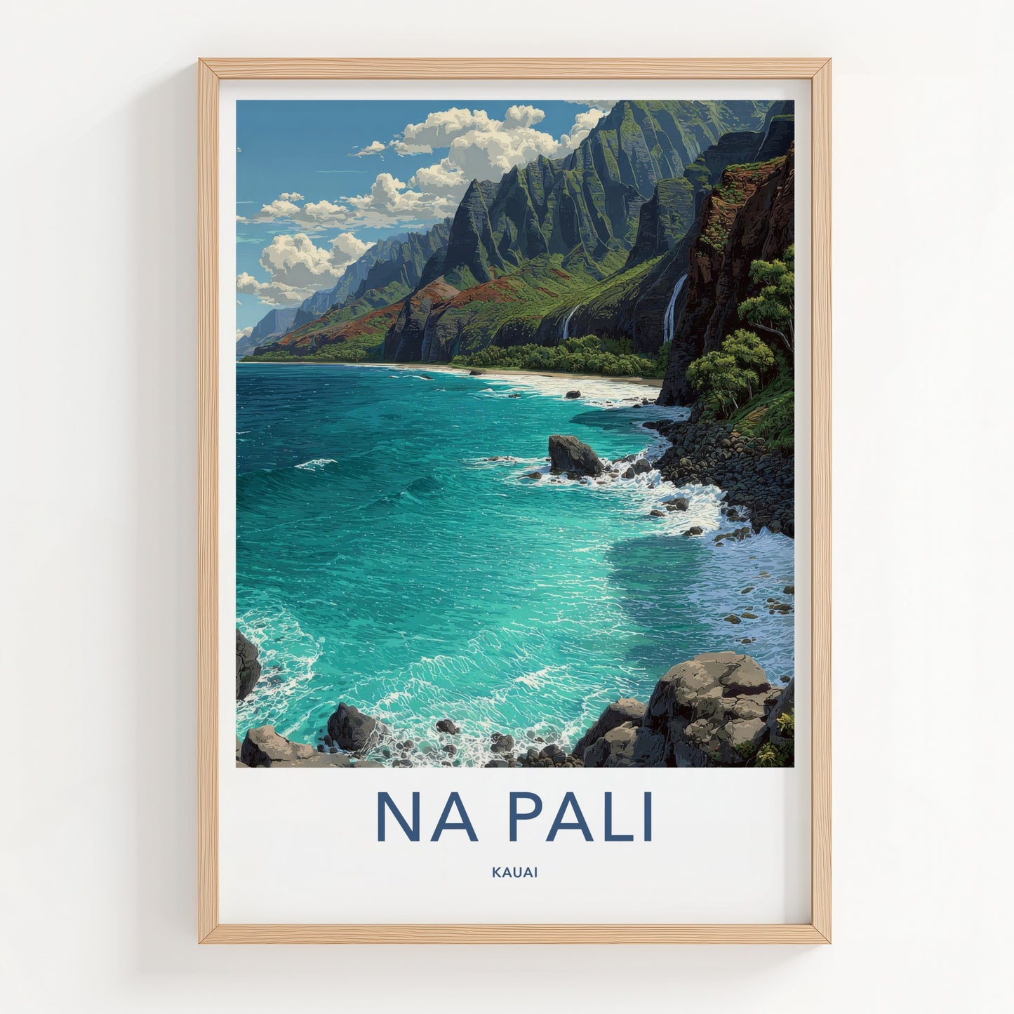 Na Pali Poster - Hawaii Wall Art - Lush Green Mountains Wall Decor