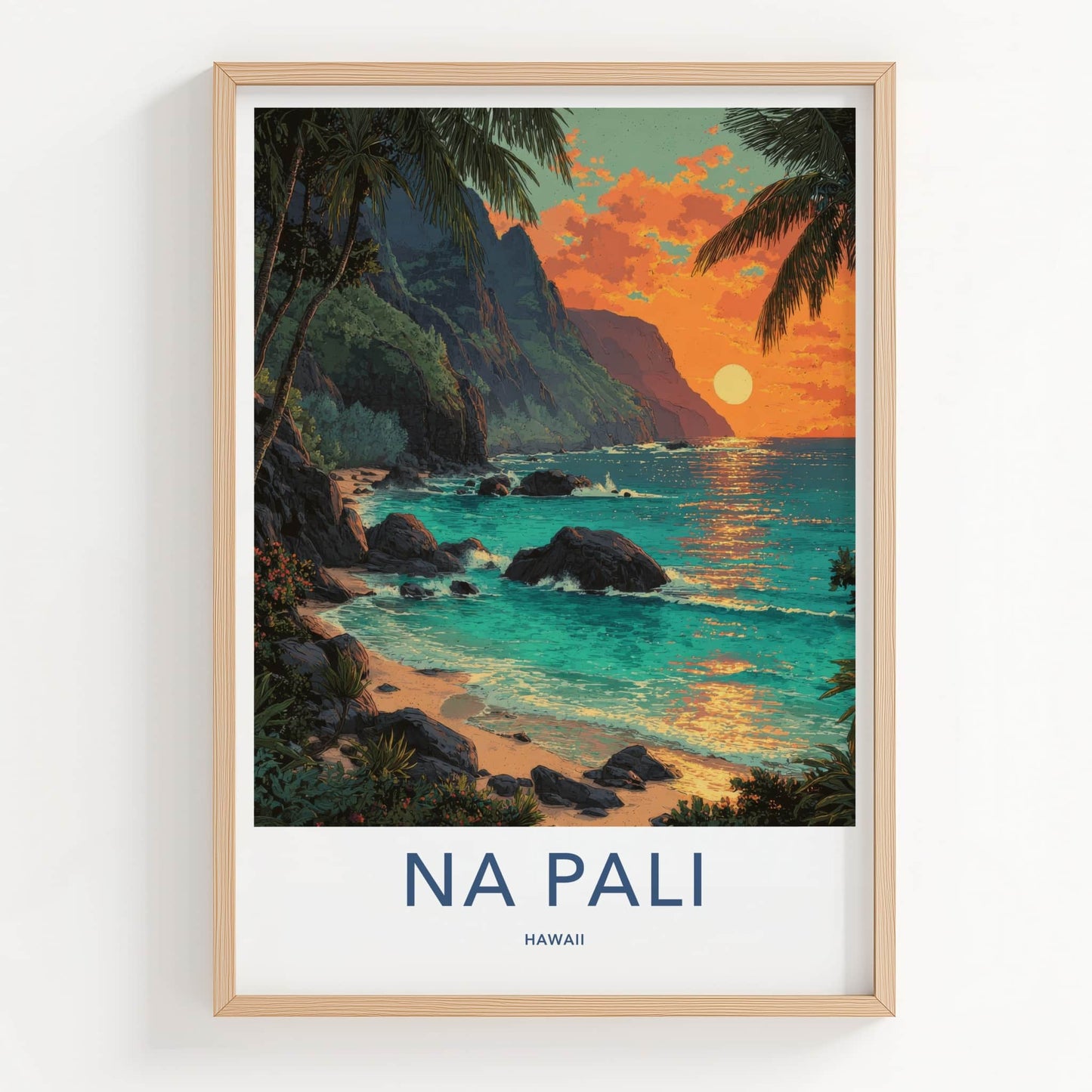 Na Pali Poster - Hawaii Wall Art - Palm Rocky Shore Home Decor