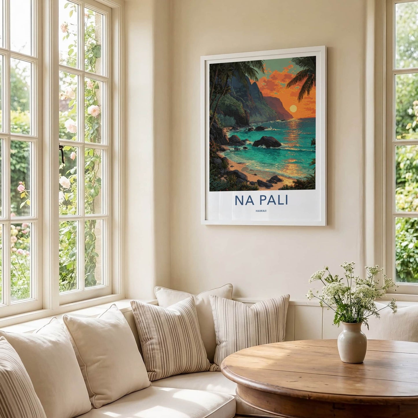 Na Pali Poster - Hawaii Wall Art - Palm Rocky Shore Home Decor