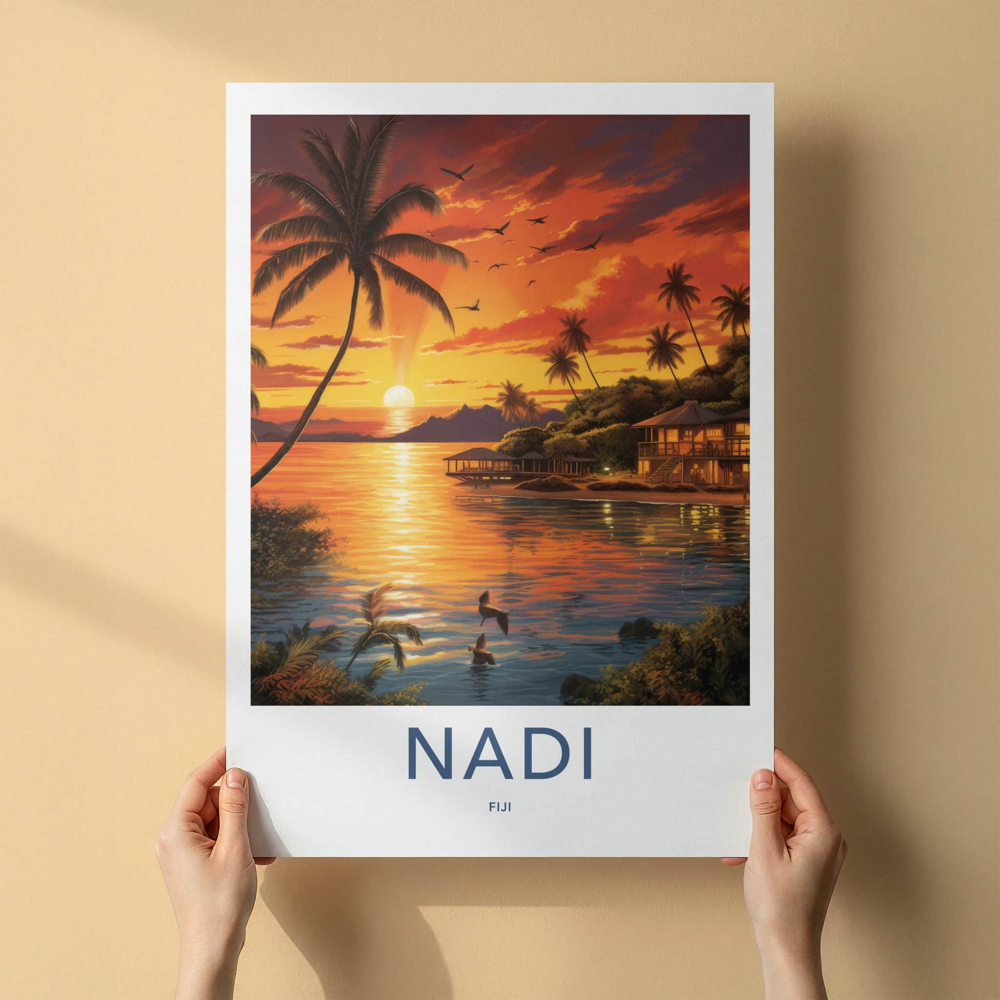 Nadi Poster - Fiji Framed Print - Palms Golden Sunset Lounge Decor