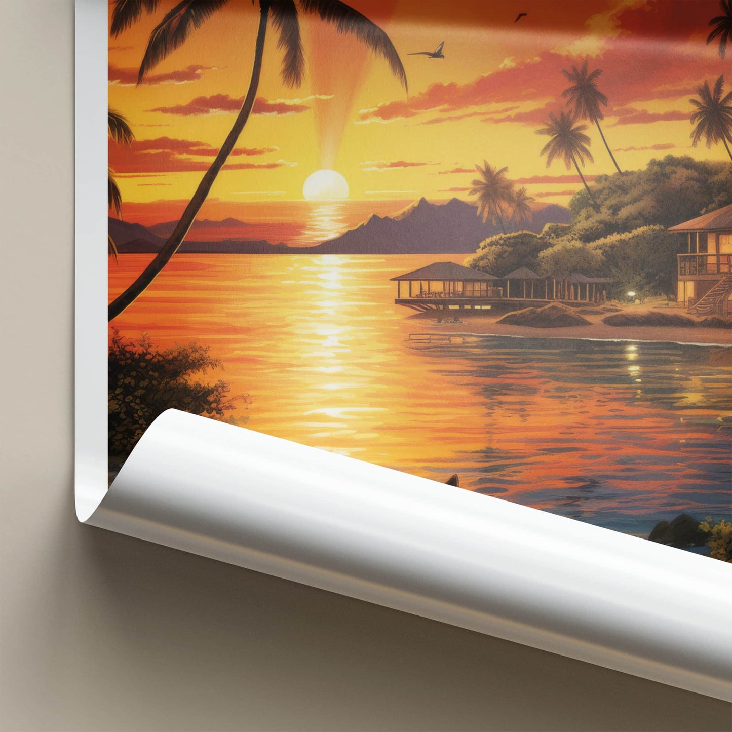 Nadi Poster - Fiji Framed Print - Palms Golden Sunset Lounge Decor