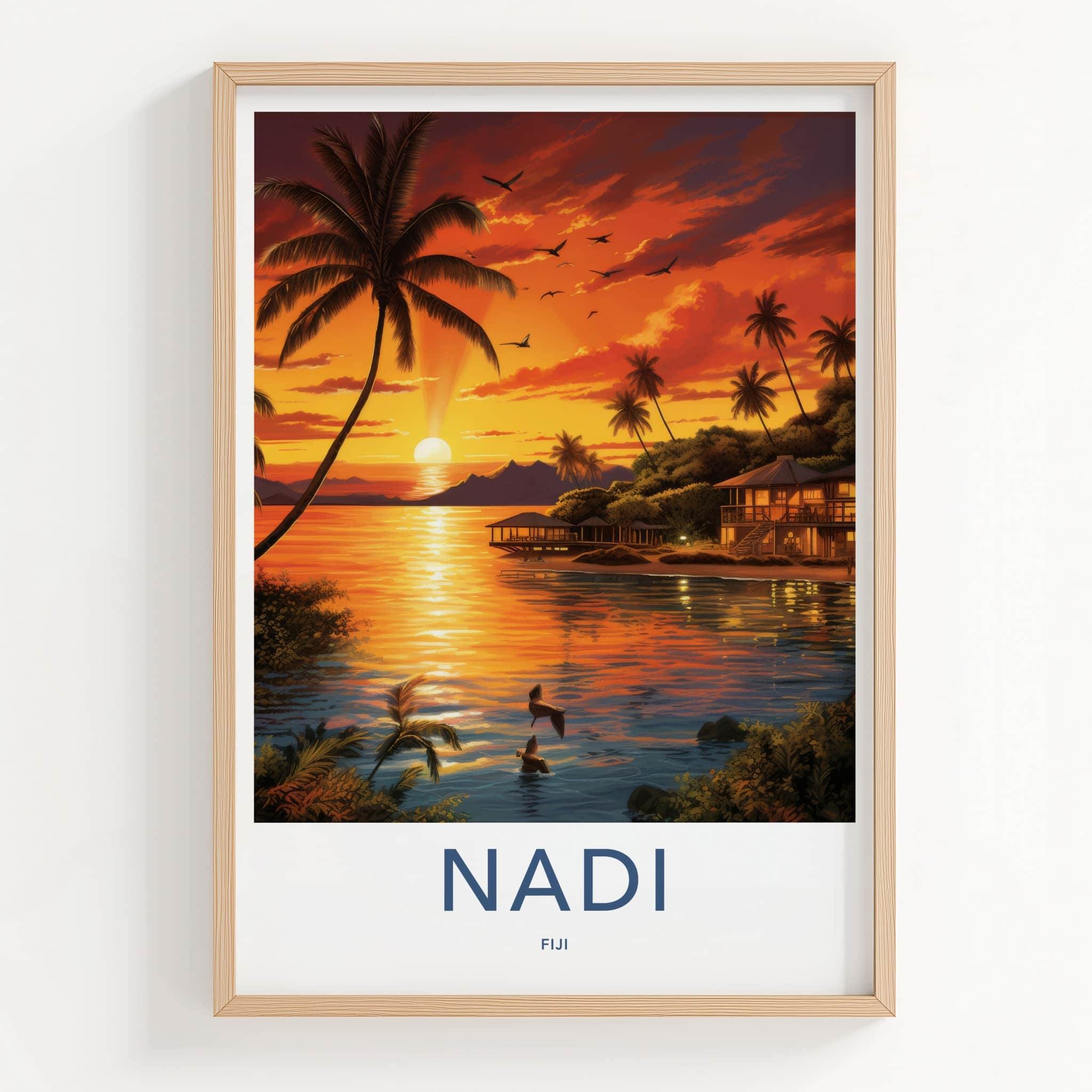 Nadi Poster - Fiji Framed Print - Palms Golden Sunset Lounge Decor