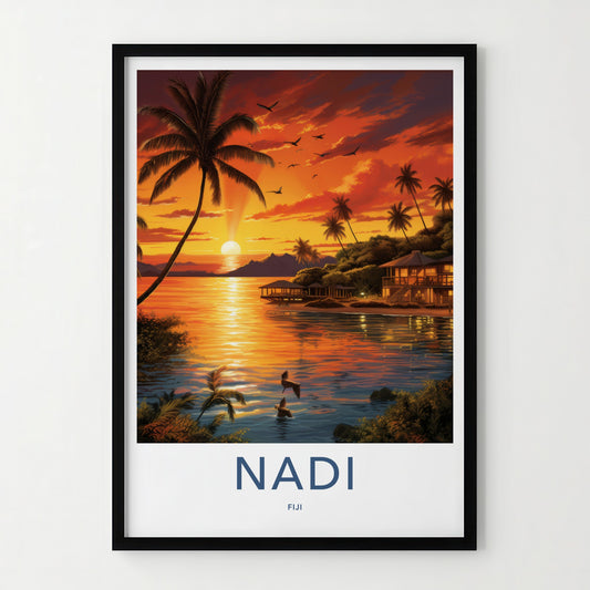 Nadi Poster - Fiji Framed Print - Palms Golden Sunset Lounge Decor