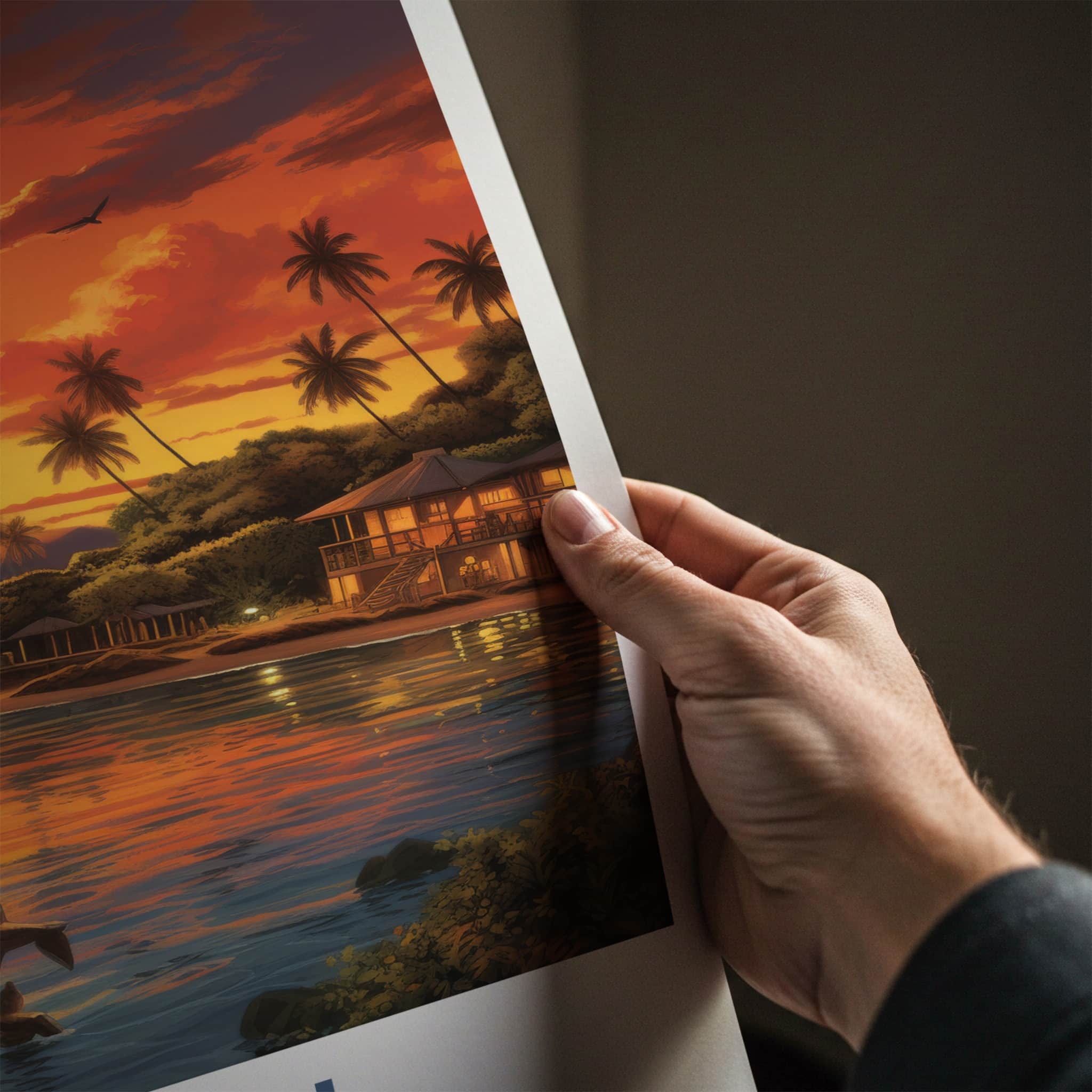 Nadi Poster - Fiji Framed Print - Palms Golden Sunset Lounge Decor