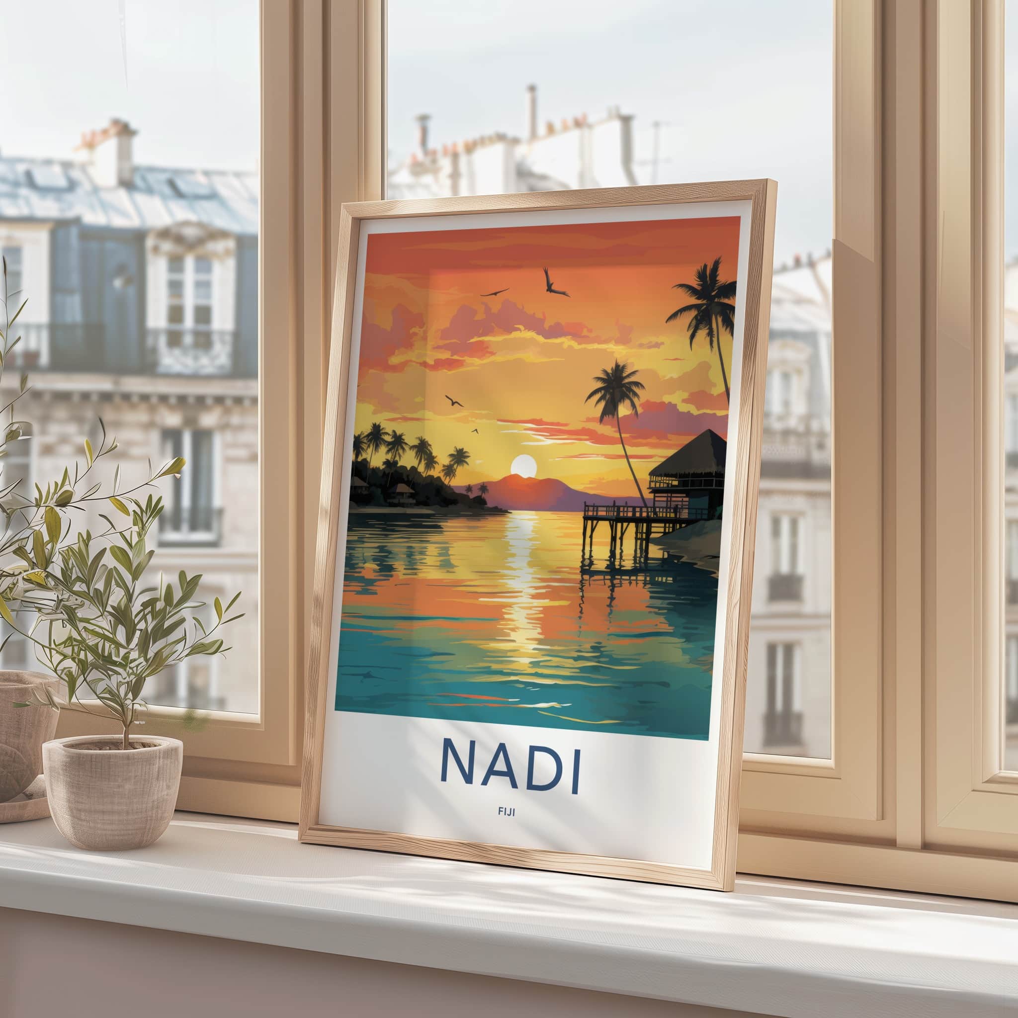 Nadi Poster - Fiji Travel Art - Tropical Sunset Pier Home Decor