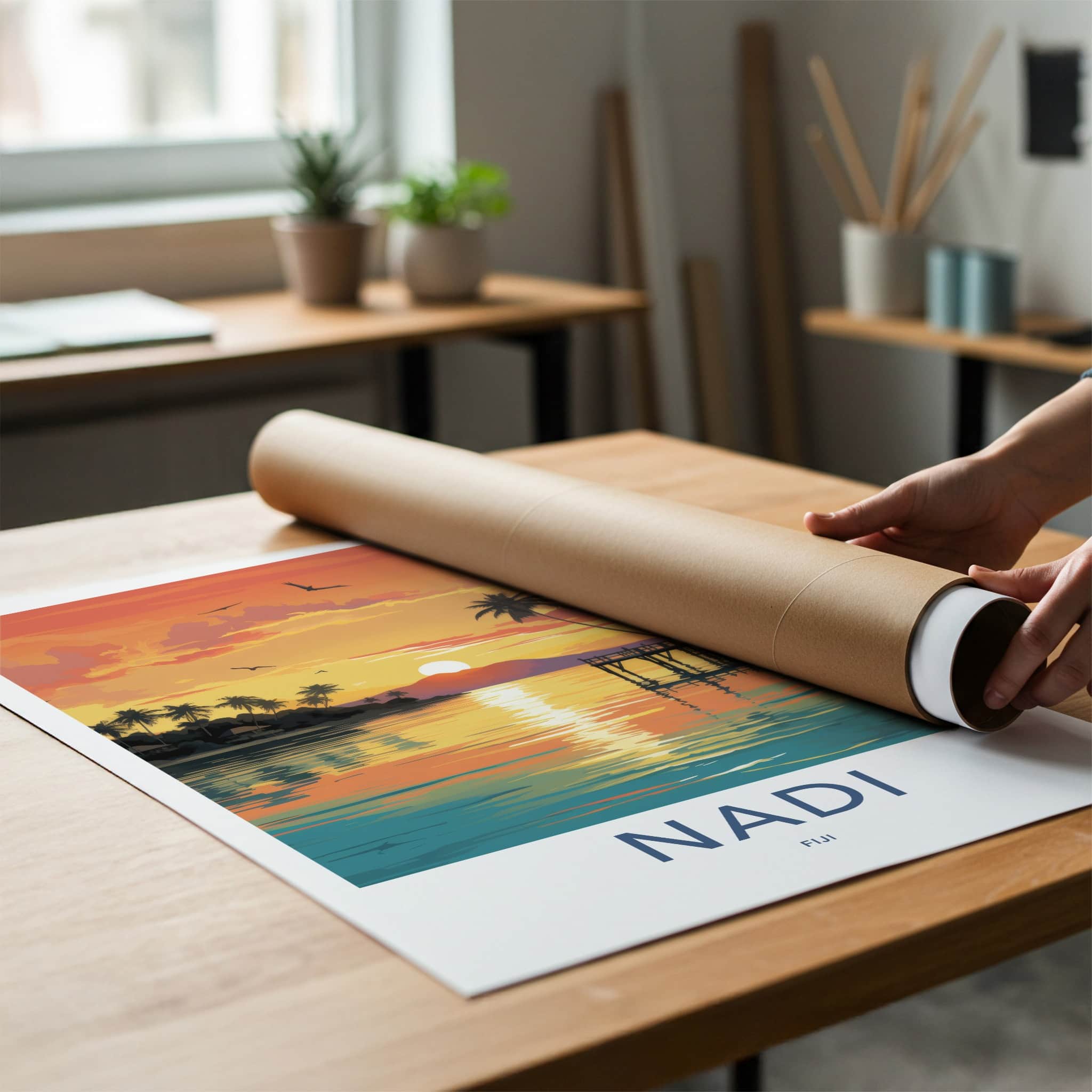 Nadi Poster - Fiji Travel Art - Tropical Sunset Pier Home Decor
