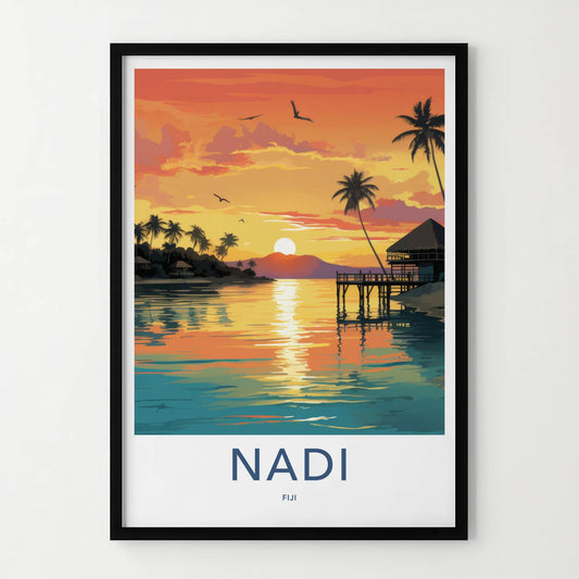 Nadi Poster - Fiji Travel Art - Tropical Sunset Pier Home Decor