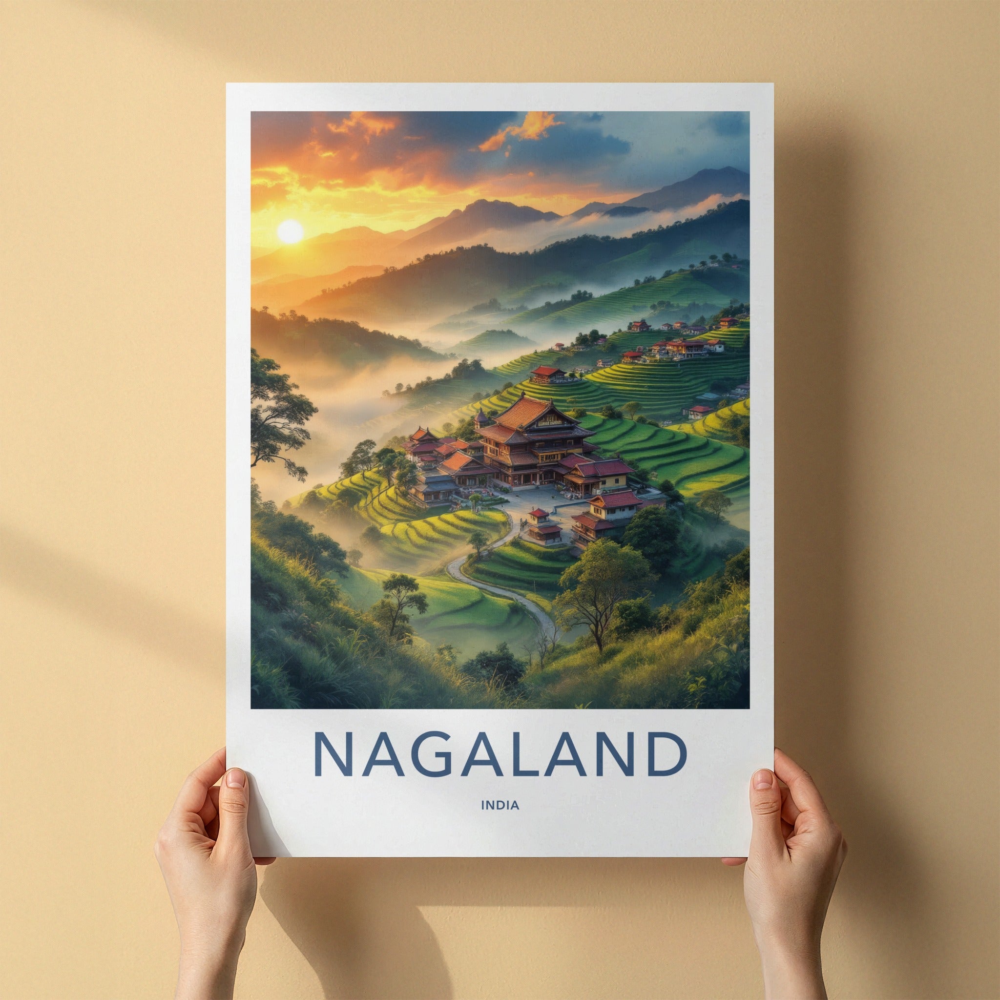 Nagaland Poster - India Art Print - Misty Mountain Valley Village Gift