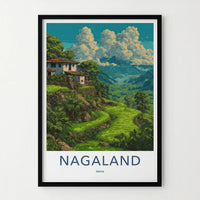 Nagaland Poster - India Travel Art - Nagaland Hillside Houses Framed Decor