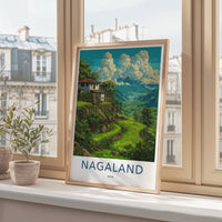 Nagaland Poster - India Travel Art - Nagaland Hillside Houses Framed Decor