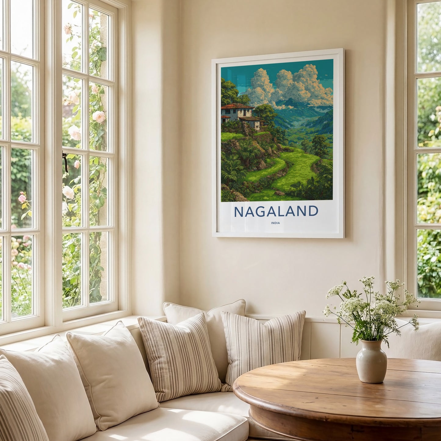Nagaland Poster - India Travel Art - Nagaland Hillside Houses Framed Decor
