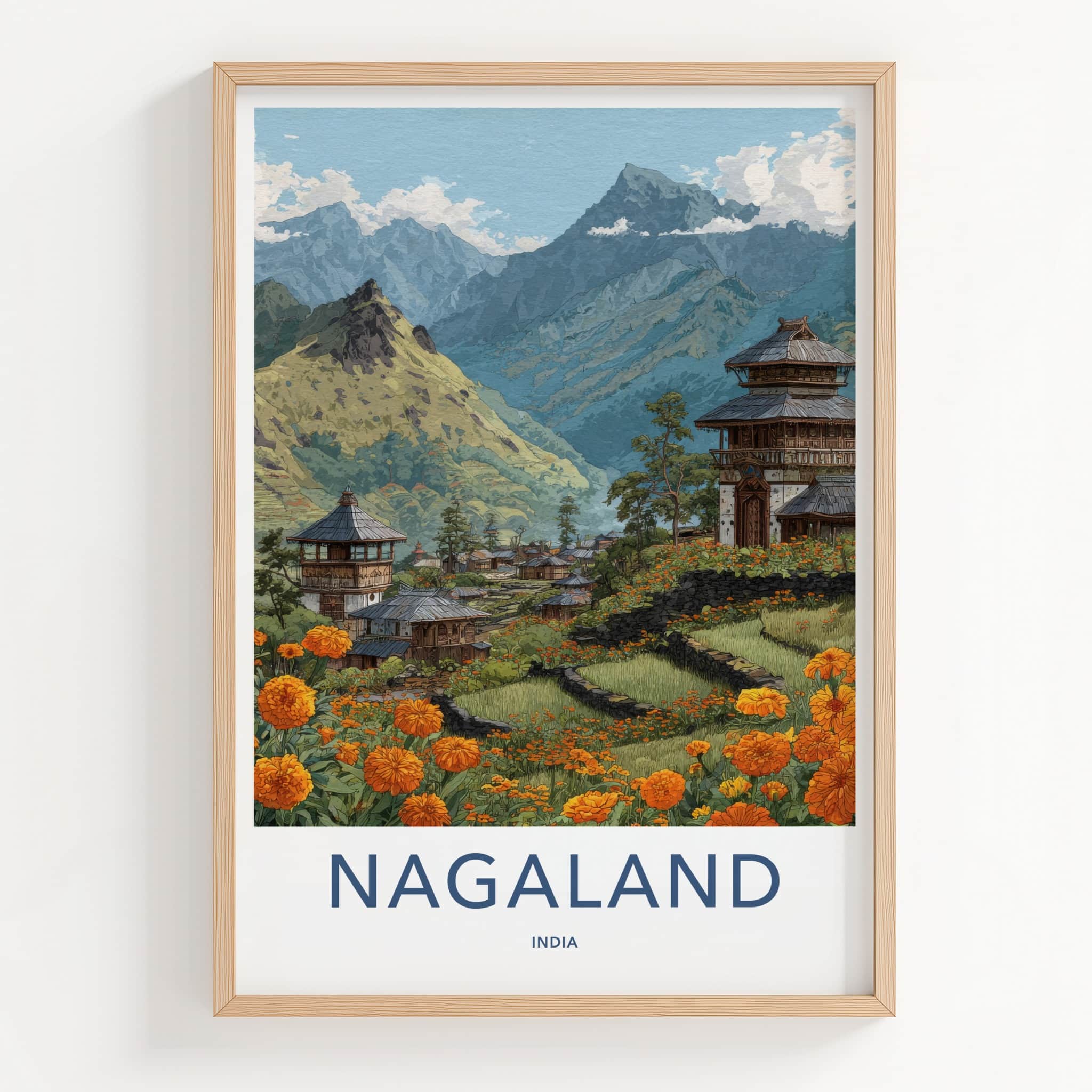 Nagaland Poster - India Travel Art - Nagaland Mountain Village Home Decor