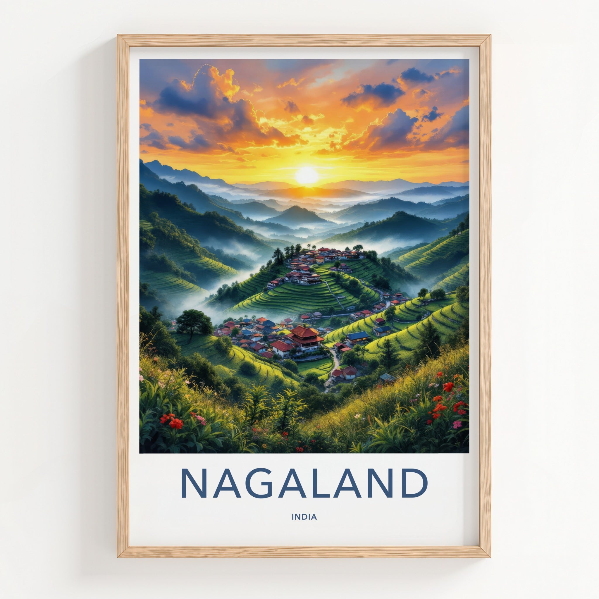 Nagaland Poster - India Travel Art - Terraced Asian Village Home Decor
