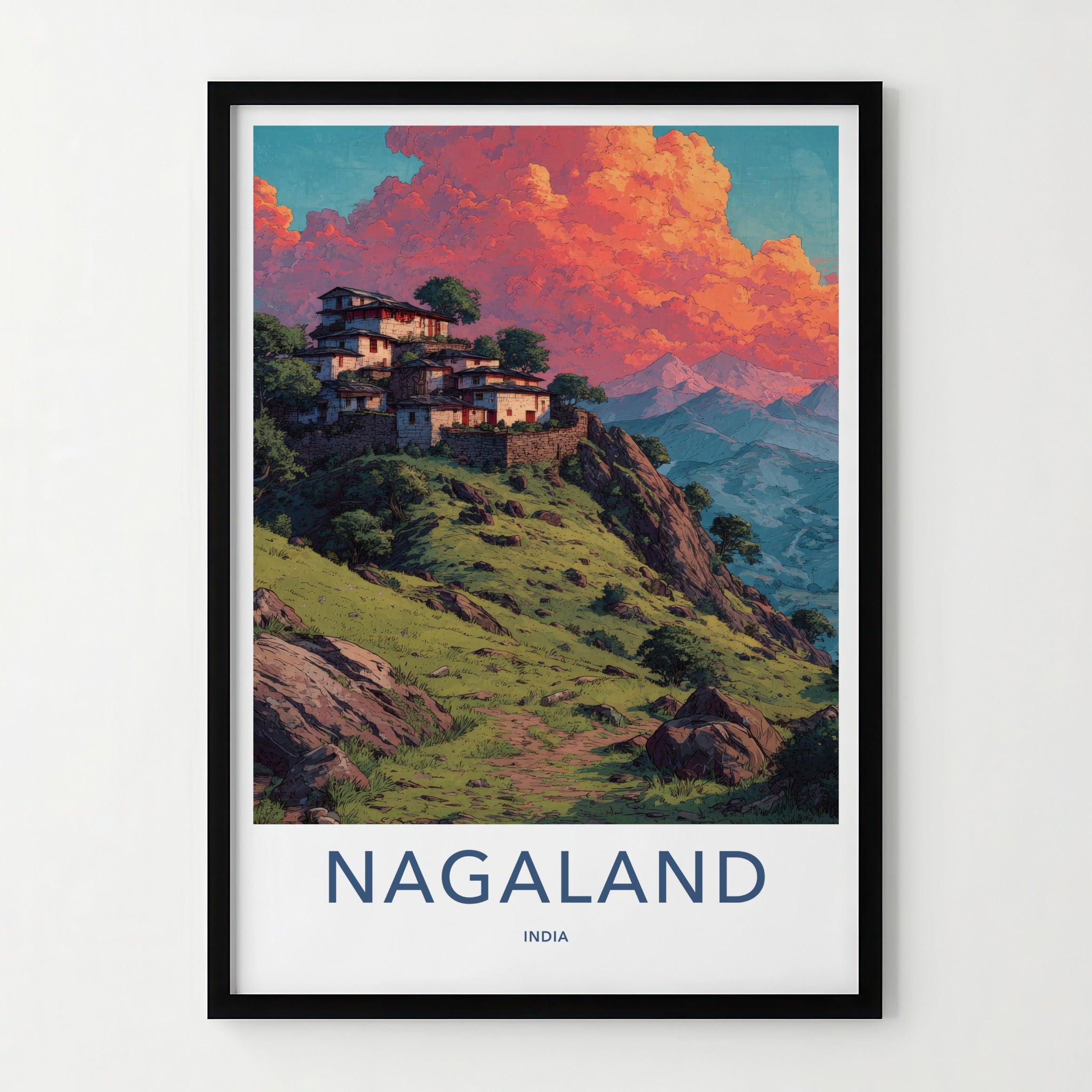 Nagaland Poster - India Travel Print - Layered Houses Nagaland Framed Decor