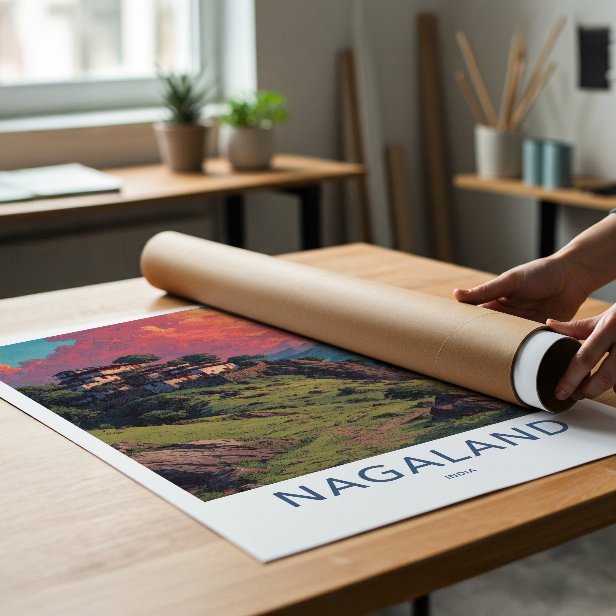 Nagaland Poster - India Travel Print - Layered Houses Nagaland Framed Decor