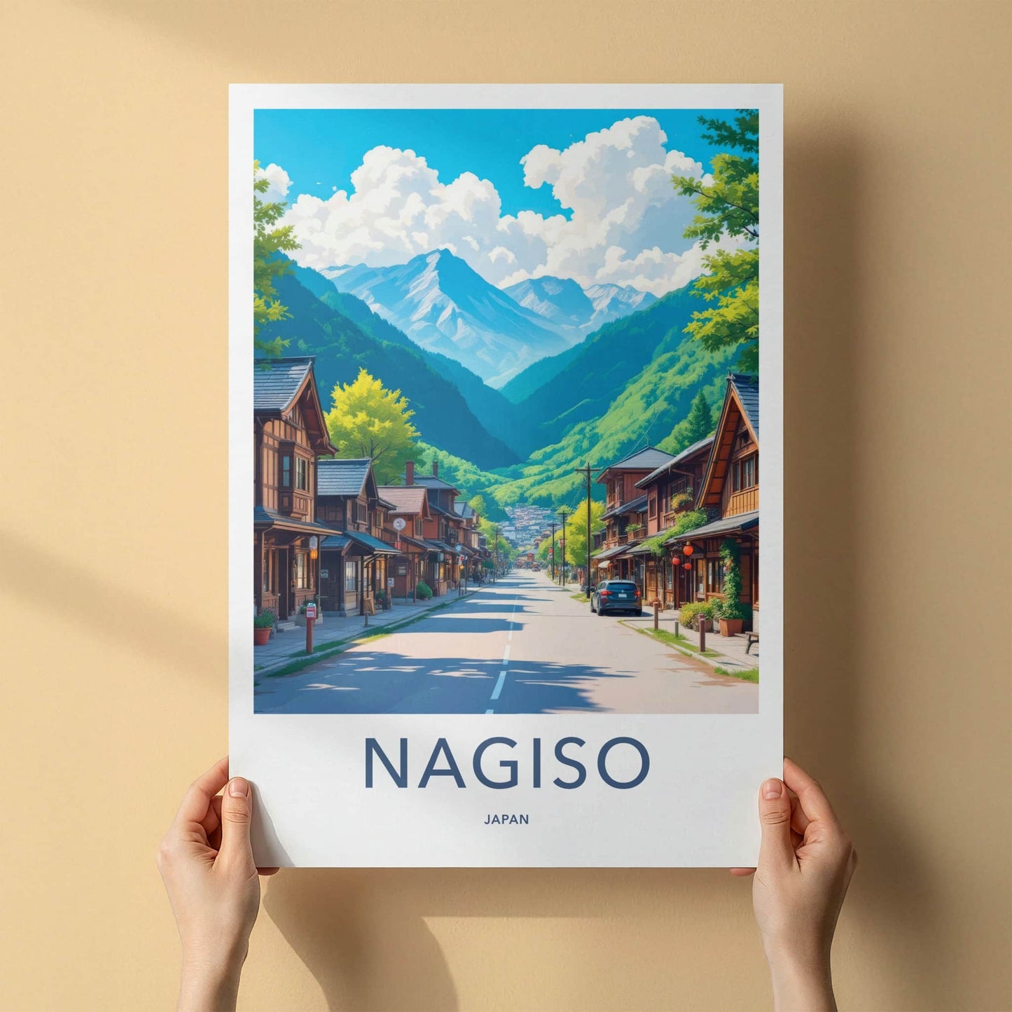 Nagiso Poster - Japan Travel Art - Mountain Valley Town Home Decor