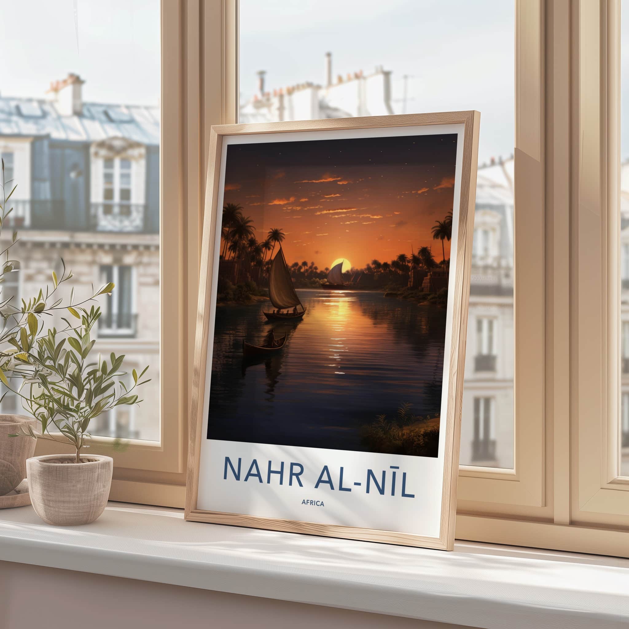 Nahr Al-Nil Poster - Africa Travel Art - River Sunset Boats Home Decor