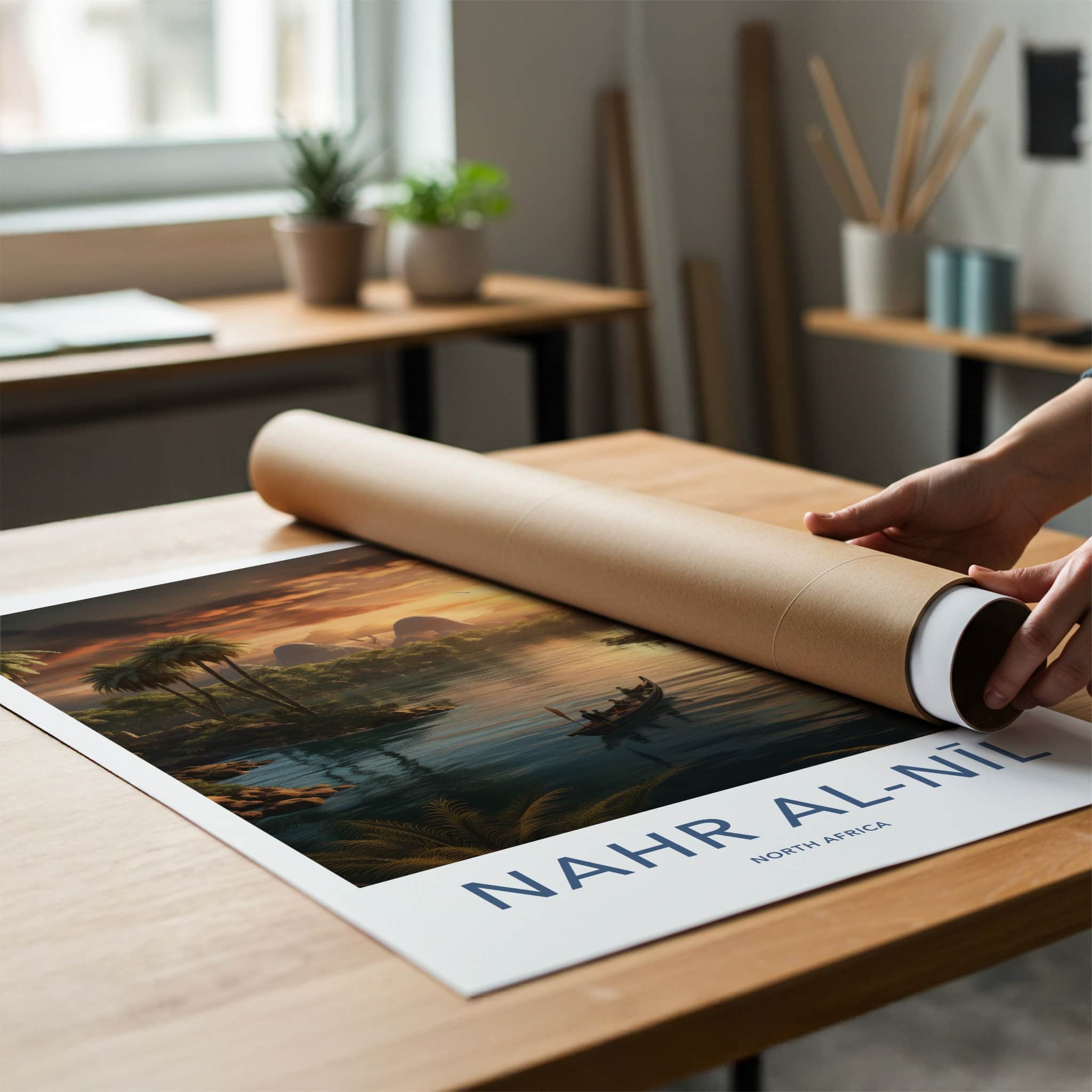 Nahr Al-Nil Poster - Egypt Travel Art - Golden River Sunset Home Decor