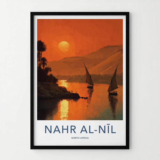 Nahr Al Nil Poster - Egypt Travel Art - Nile Sunset Feluccas Home Decor