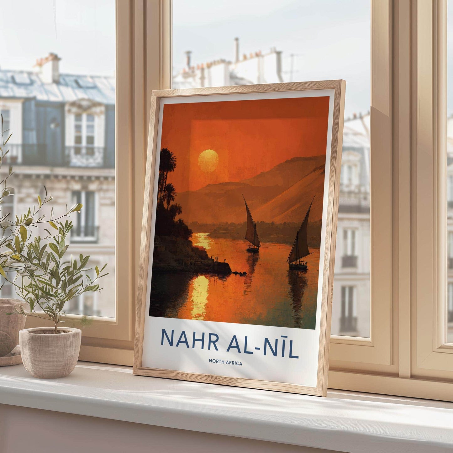 Nahr Al Nil Poster - Egypt Travel Art - Nile Sunset Feluccas Home Decor