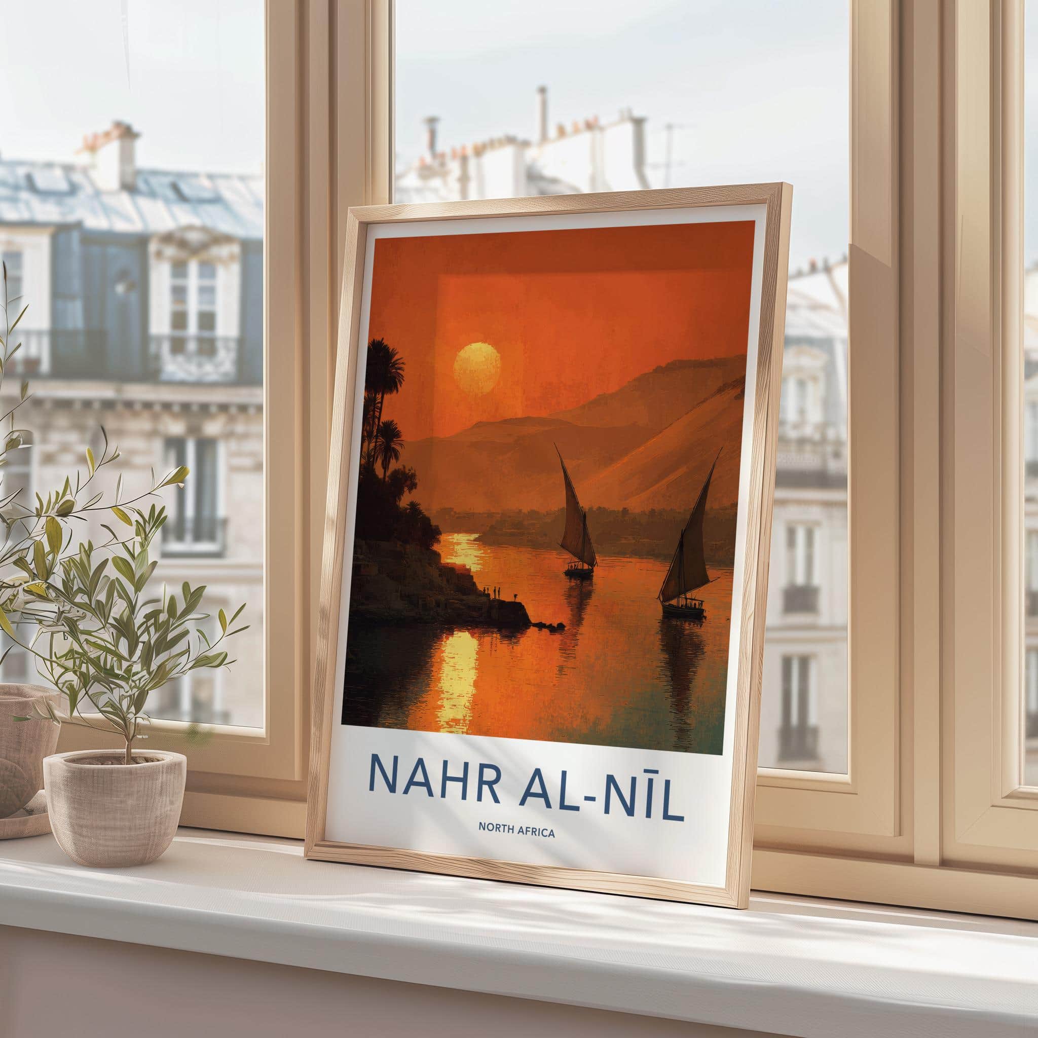 Nahr Al Nil Poster - Egypt Travel Art - Nile Sunset Feluccas Home Decor